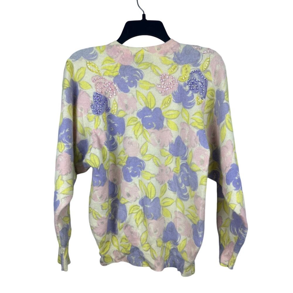 Vintage Ann Tjian for Kenar Lambswool Rabbit Hair Floral Sweater Sequins -Size M - Picture 2 of 3